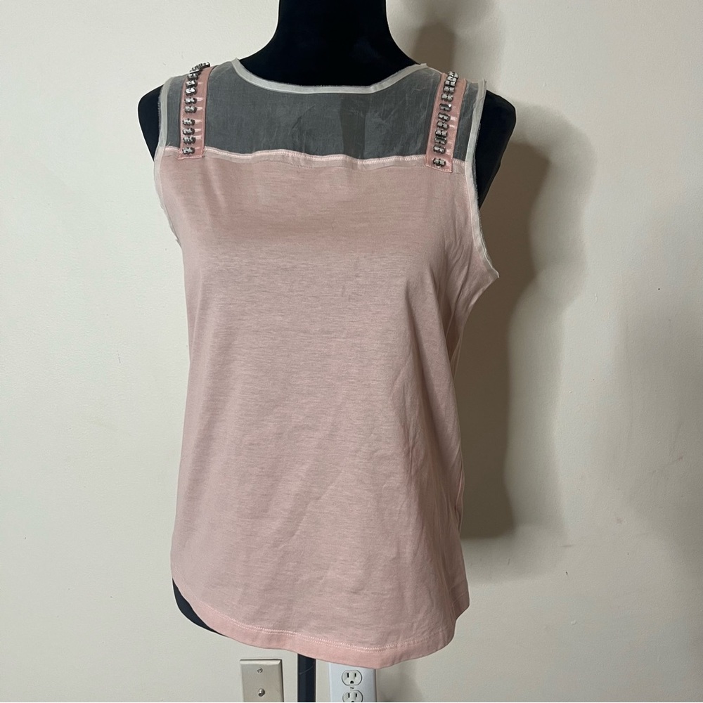 Women’s Ipekyol Blush Pink Jeweled Puma‎ Cotton Sleeveless Sheer Top Tank Sz S